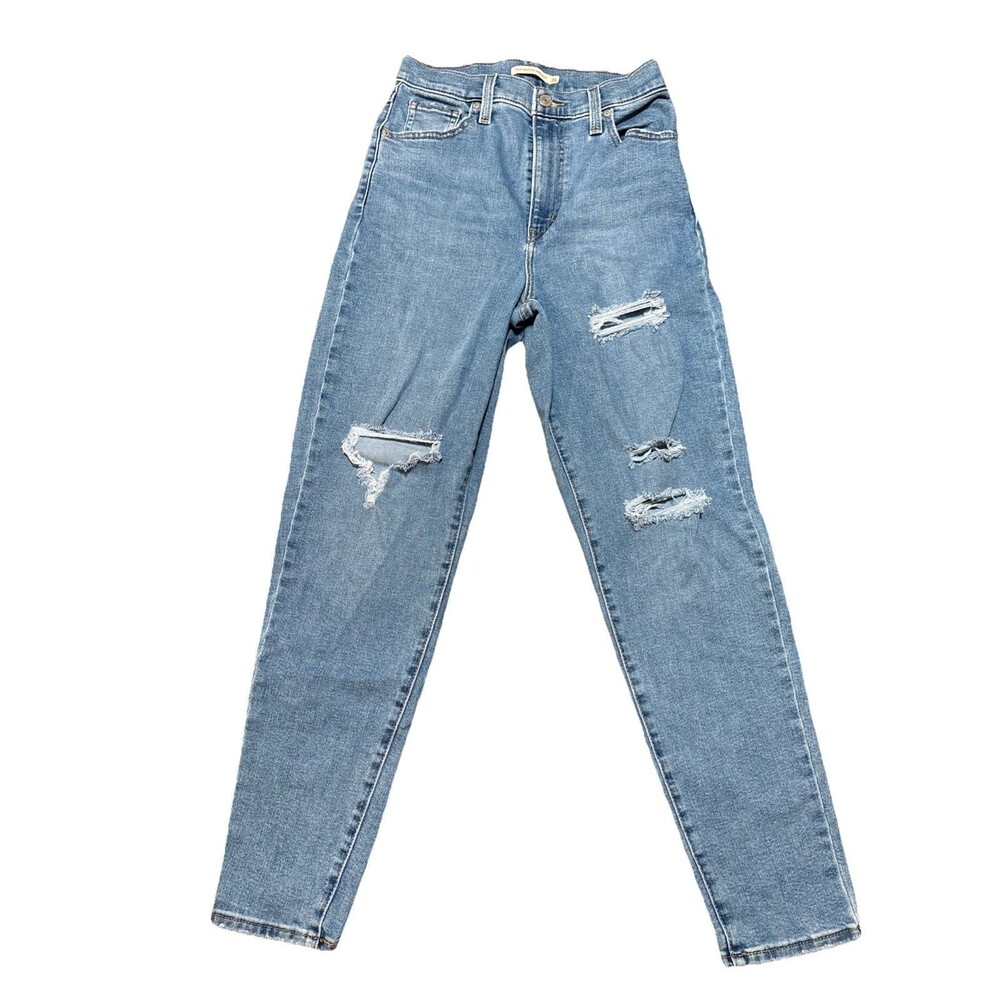 Levi’s Women’s 26x29 High Rise Mom Jean Distressed Blue Denim Straight Leg